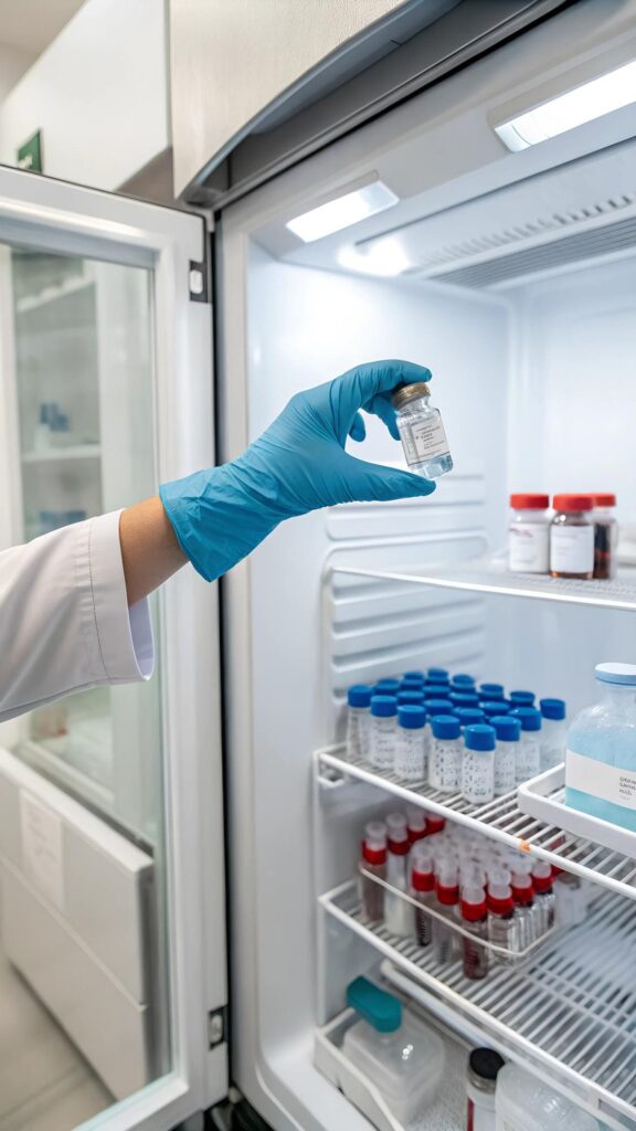 Reactivos y muestras almacenadas en nevera calibrada