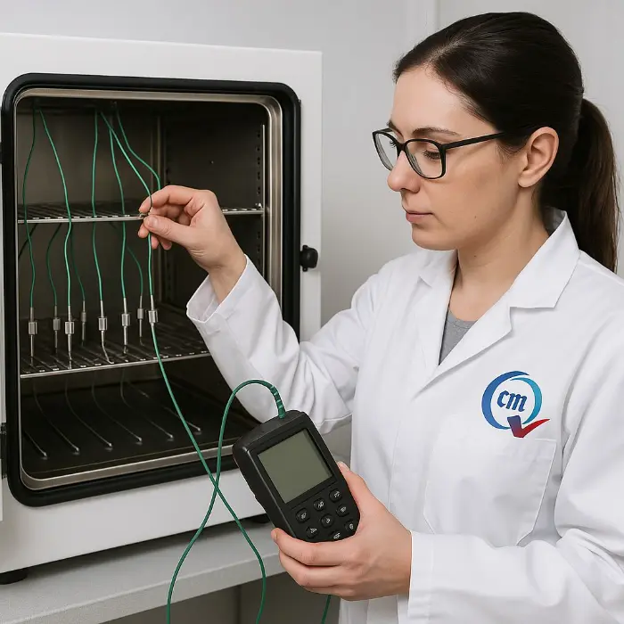 técnico realizando calibración de horno de laboratorio
