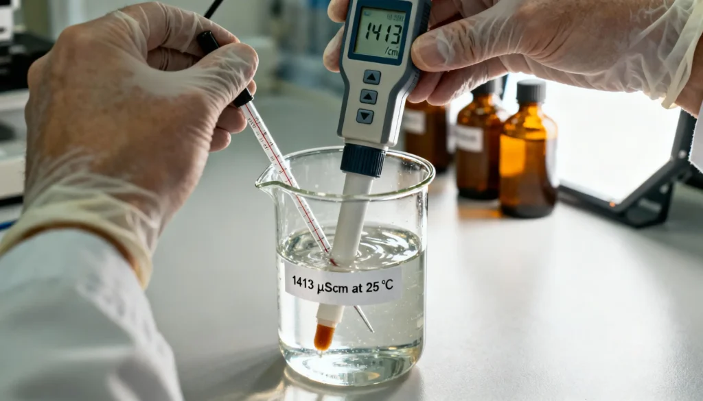 verificacion de valores durante calibracion de conductimetro